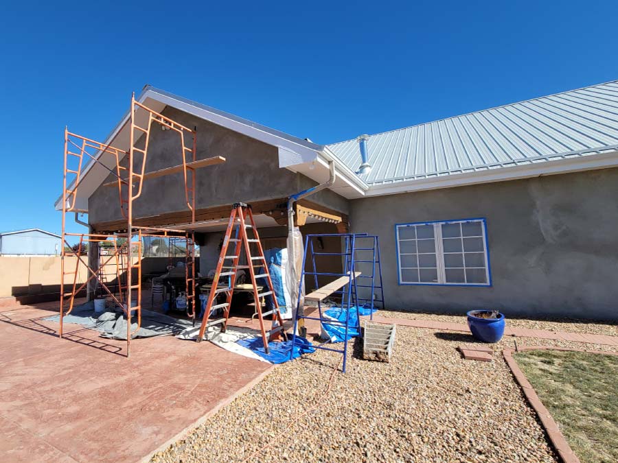 stucco repair in progress